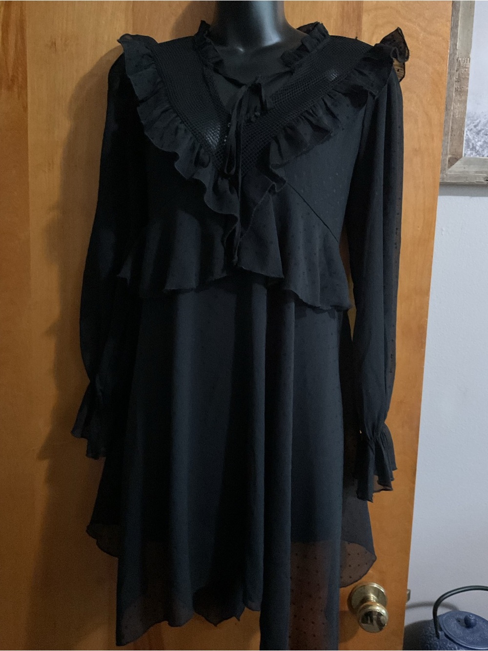 Forever 21 Black Ruffled Long Sleeve Blouse